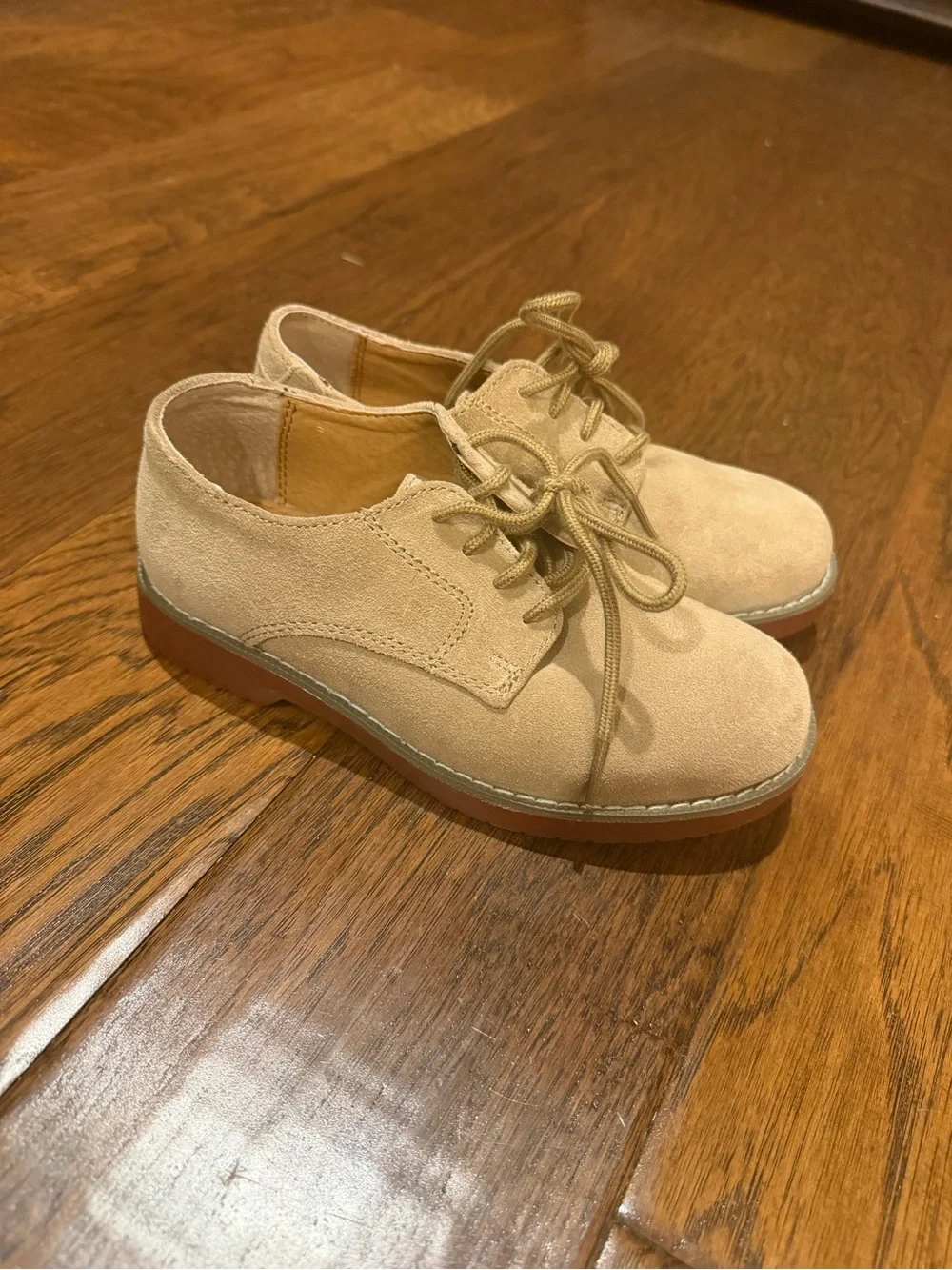 Boys Beige Suede Lace-Up Oxford Shoes
